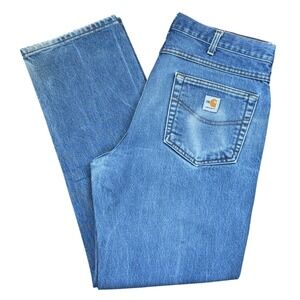 VTG Carhartt FR Flame‎ Resistant Denim Jeans Men's 34x32 Blue Workwear FRB180